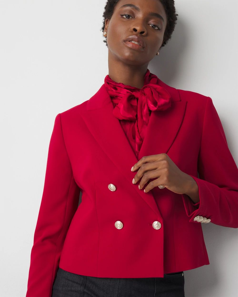 Red cropped blazer hotsell